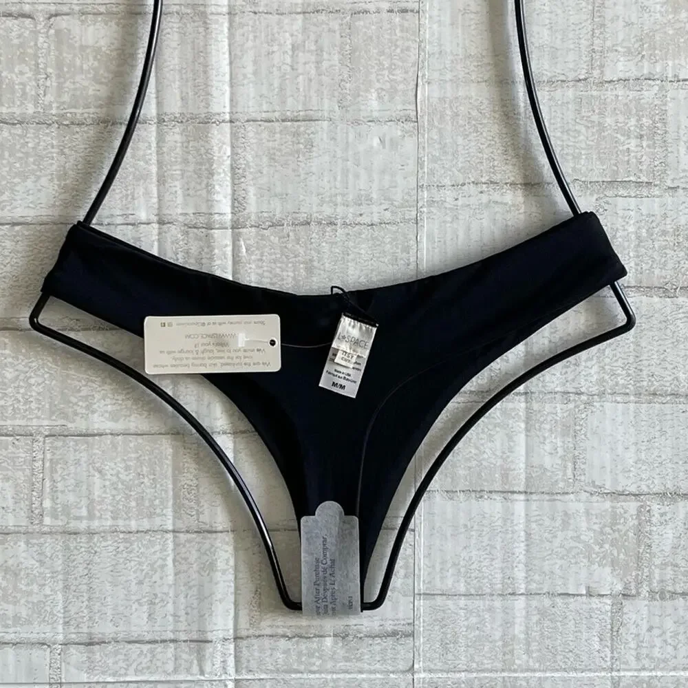 NWT L*Space Rio Seamless Itsy Cheeky Coverage Bikini Bottom Black Bestseller $70